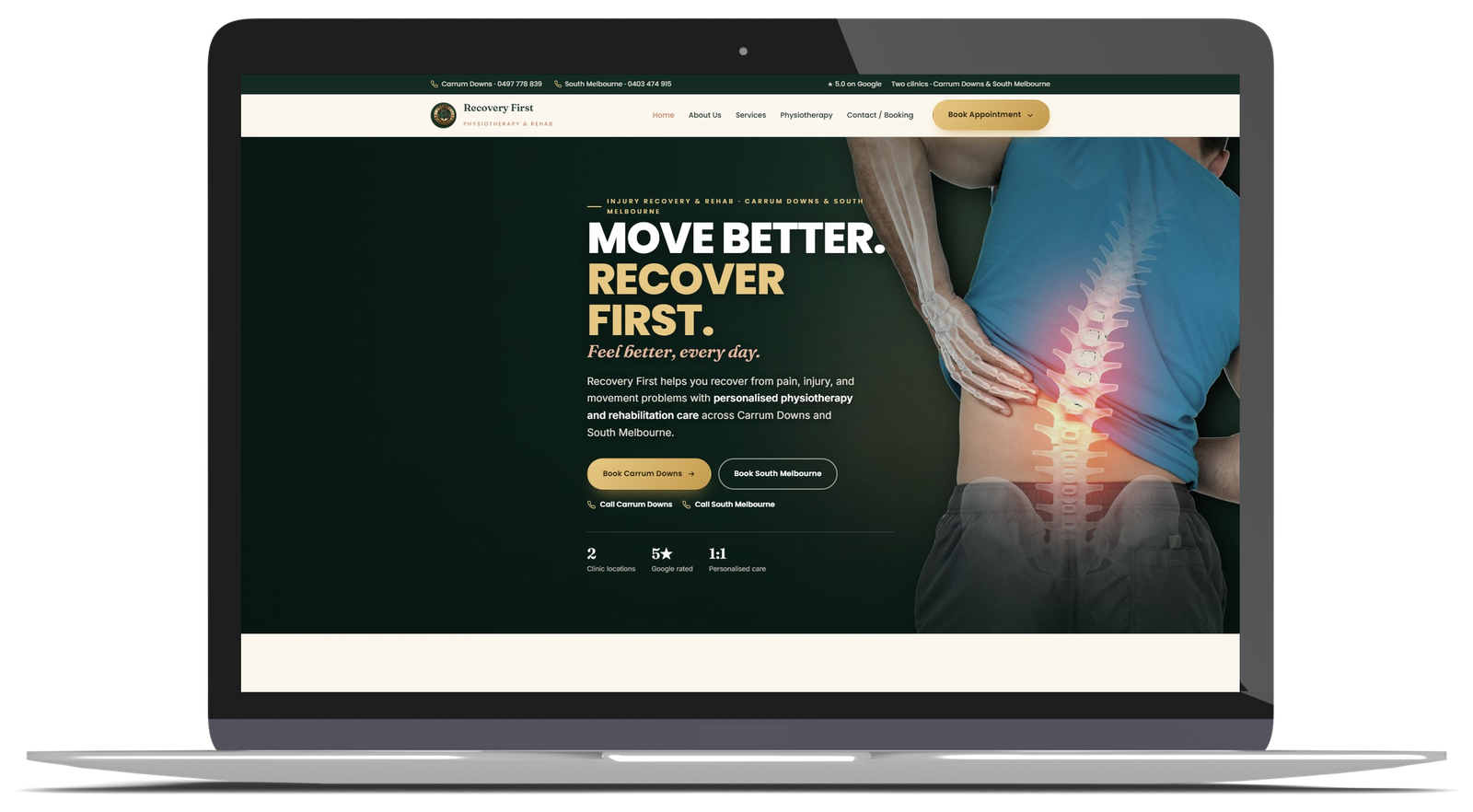 Recovery First homepage shown on a laptop screen